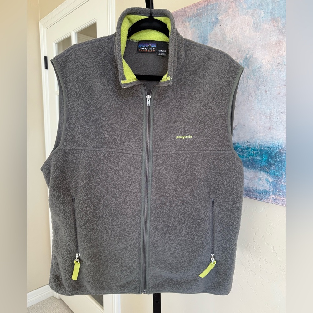 Patagonia Gray and Lime Fleece Vest